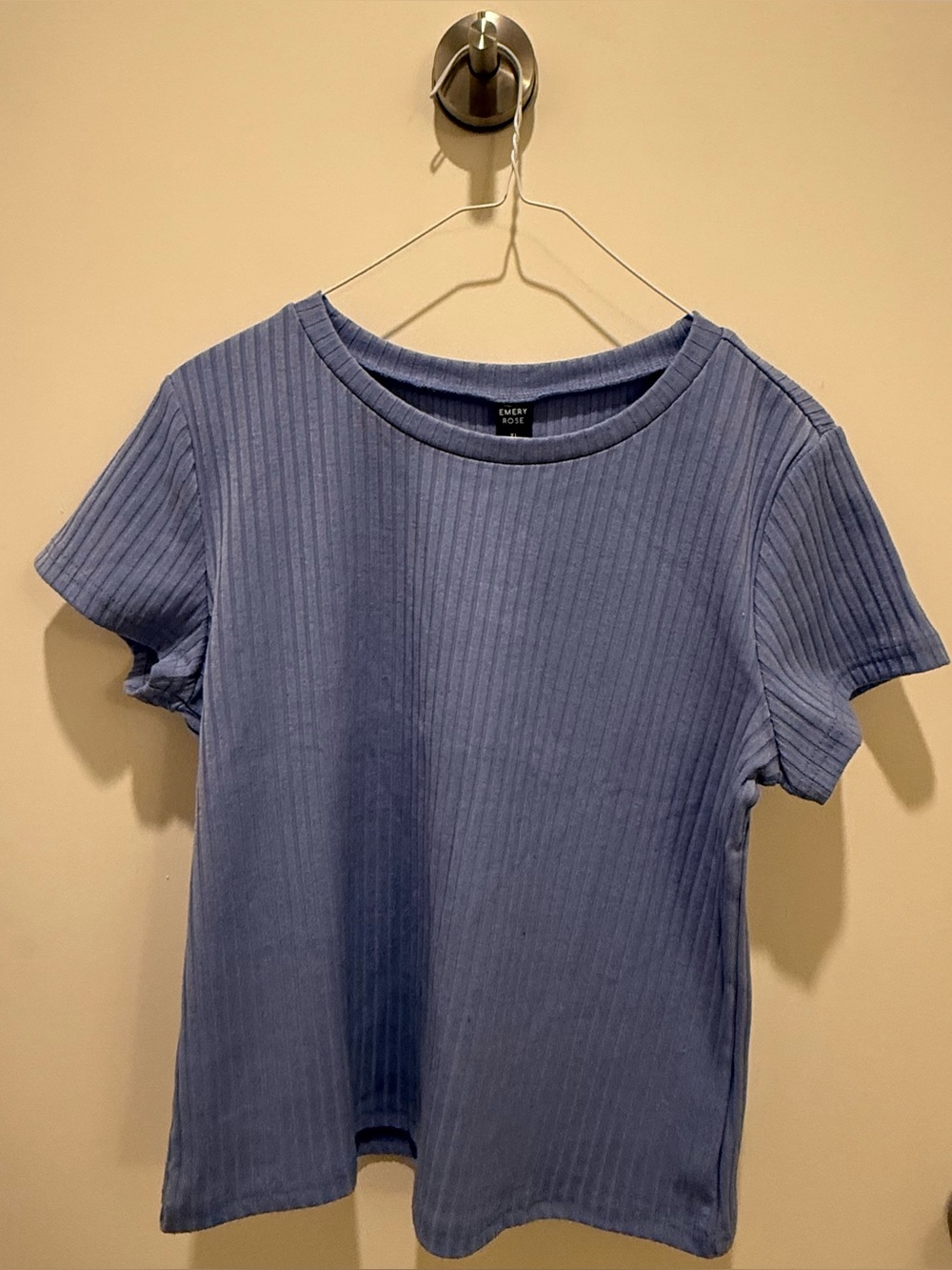 SHEIN Ribbed Short Sleeve Tee - Dusty Blue